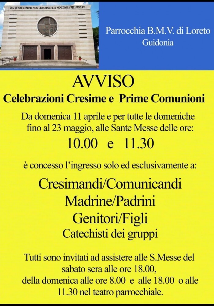 avviso parrocchiale messe comunioni